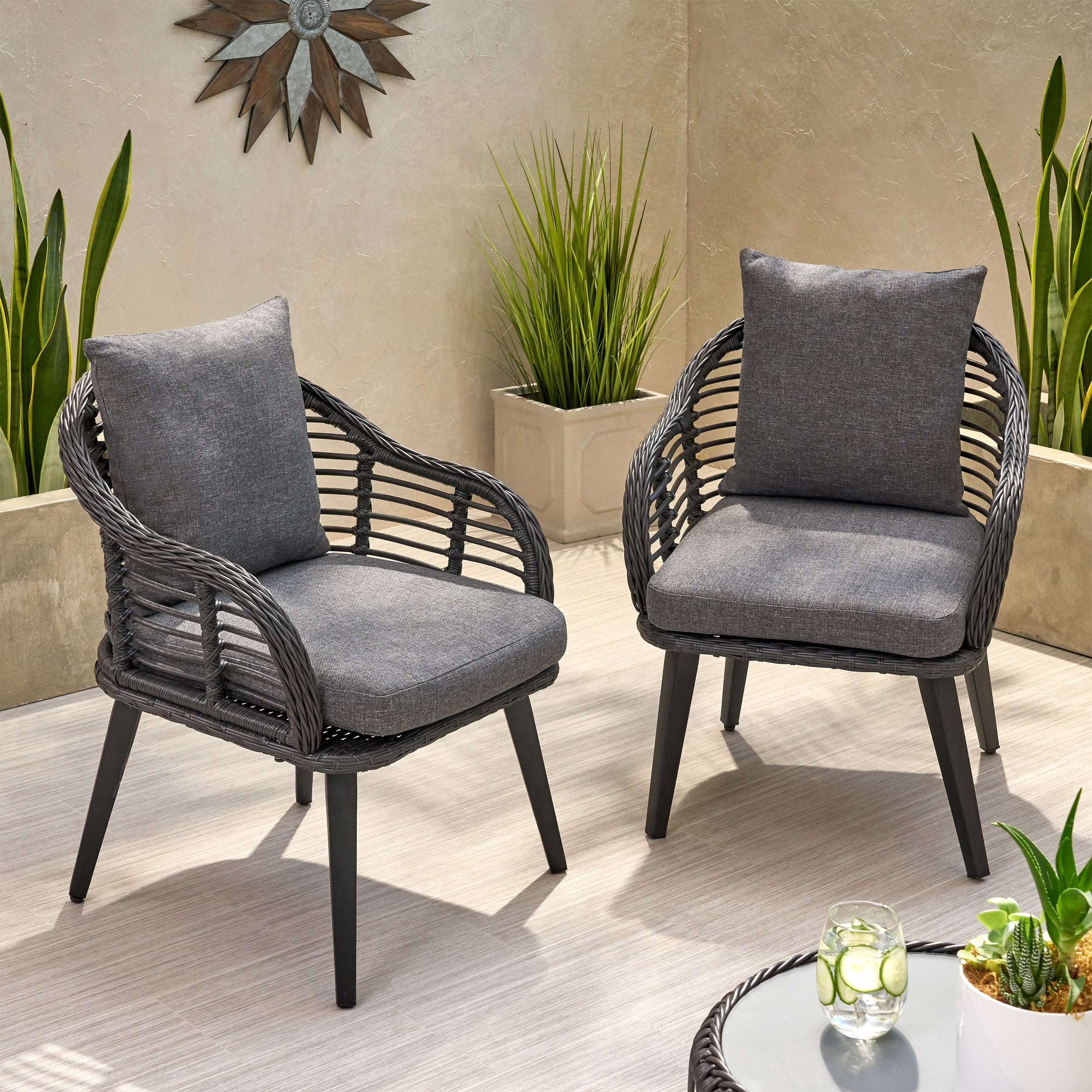 Madison Outdoor Wicker Club Chairs with Cushions (Set of 2)