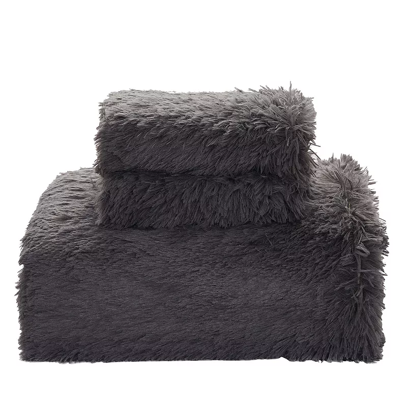 Sweet Home Collection Long Plush Shaggy Faux Fur Duvet Cover Set with Shams