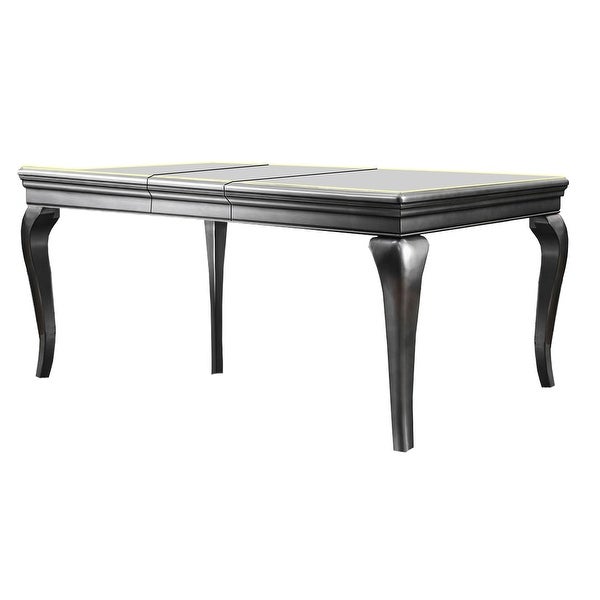 Wood and Mirror Dining Table with Extendable Leaf， Gray and Silver