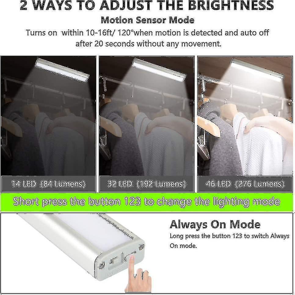 46 Led Lights，motion Sensor，3 Lighting Modes Wireless Usb Rechargeable Closet