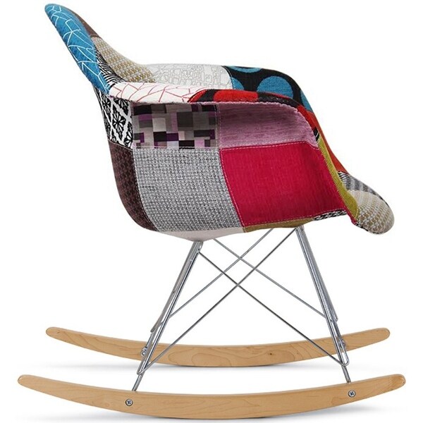 Modern Plastic Rocking Chair Armchair with Arm Patchwork Fabric Natural Wood Rockers Dining