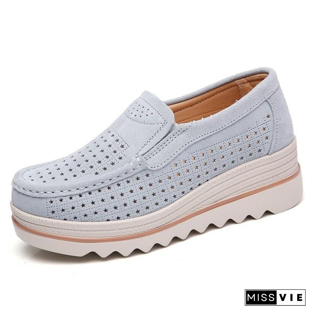 Women Shoes Platform Sneakers Slip on Flats Loafers Moccasins Hollow Out Casual Shoes