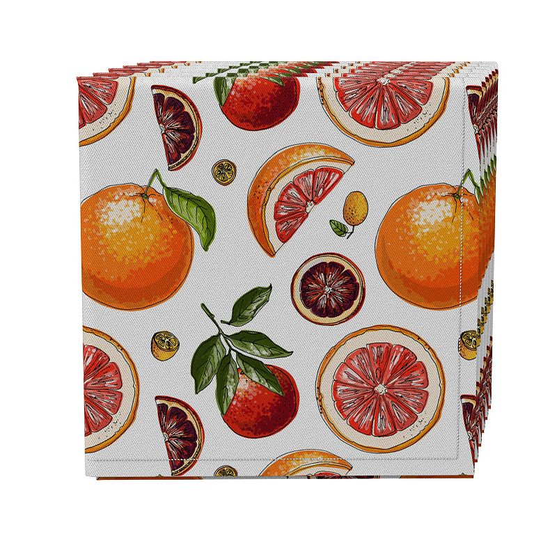 Napkin Set of 4， 100% Cotton， 20x20， Sketches of Citrus Fruits