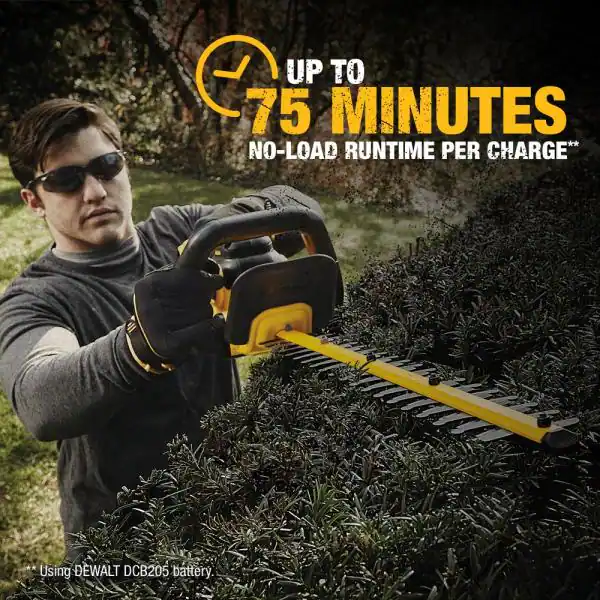 DEWALT DCHT820P1 22 in. 20V MAX Lithium-Ion Cordless Hedge Trimmer with 5.0Ah Battery and Charger Included