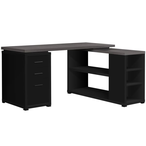 Computer Desk， Home Office， Corner， Left， Right Set-up， Storage Drawers， L Shape， Work， Laptop， Black And Grey Laminate， Contemporary， Modern