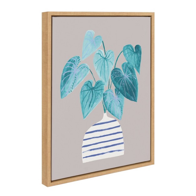 X 24 quot Sylvie Minimal Houseplant In Stripey Vase Gray Framed Wall Canvas Natural Kate amp Laurel All Things Decor