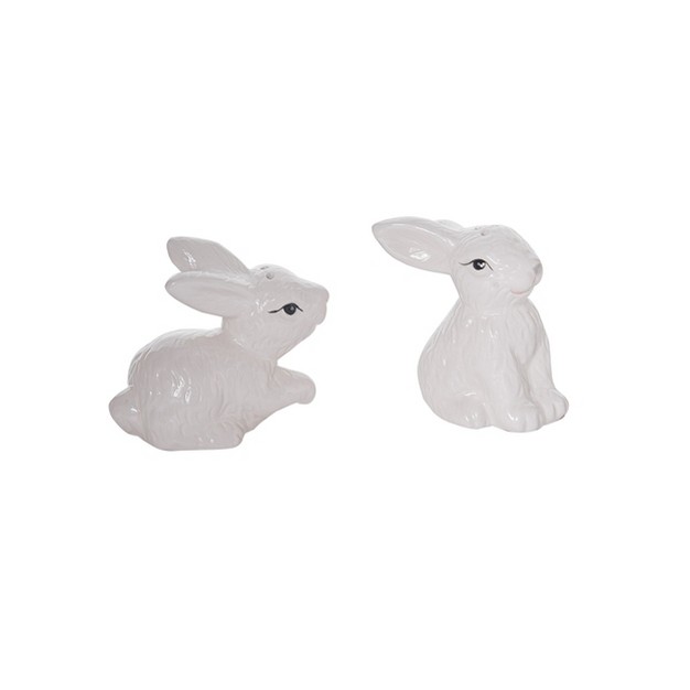 Transpac Dolomite 3 In White Easter Ride Bunny Salt And Pepper Shaker Set Of 2