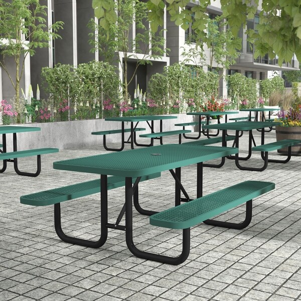 Commercial Grade Expanded Mesh Metal Outdoor Picnic Table with Anchors