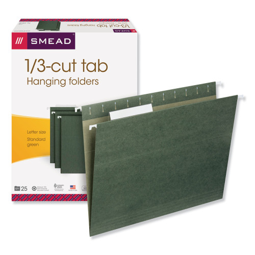 Smead Hanging Folders， Letter Size， 1/3-Cut Tab， Standard Green， 25/Box (64035)