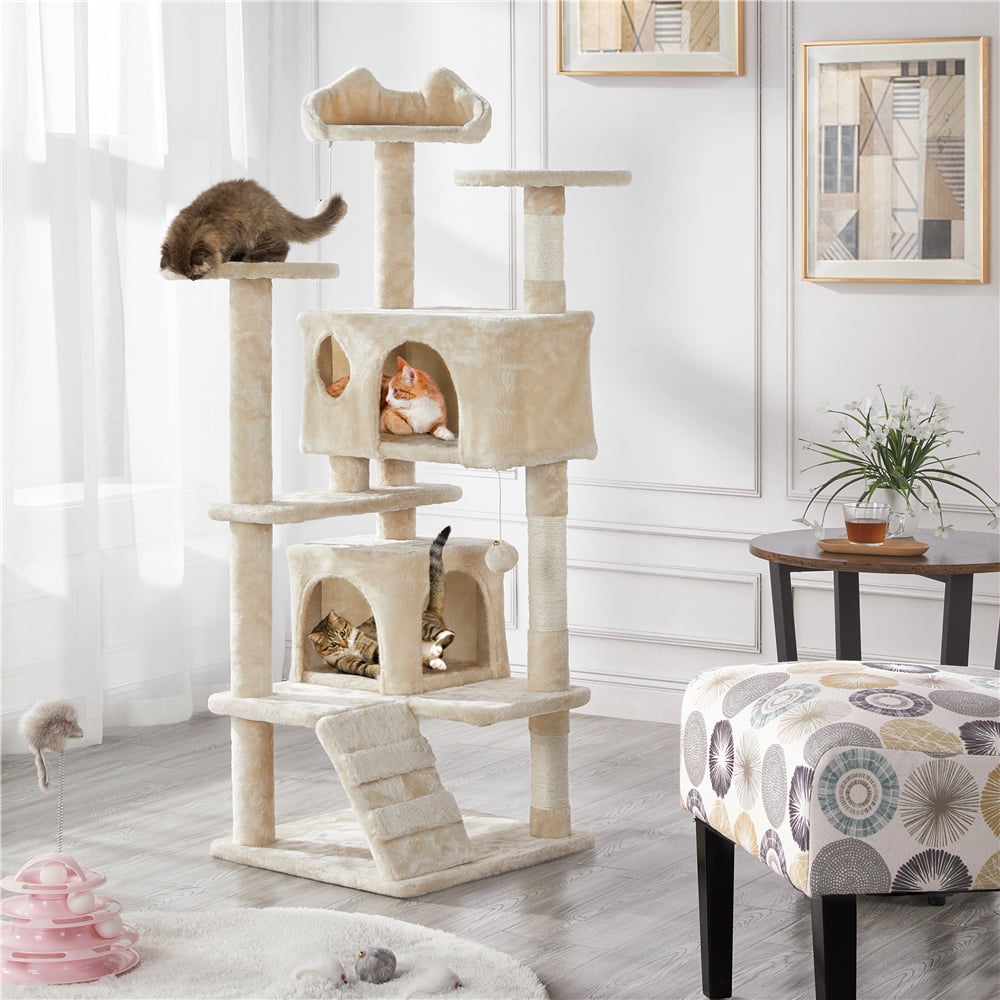 Easyfashion Cat Tree Tower Condo Scratching Post Kitten Furniture， Beige， 54.5