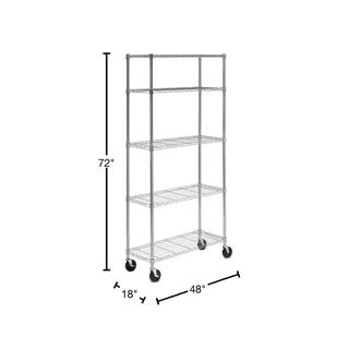 HDX 5-Tier Steel Wire Shelving Unit with Casters in Chrome (48 in. W x 72 in. H x 18 in. D) HD1848-5LHCCPS