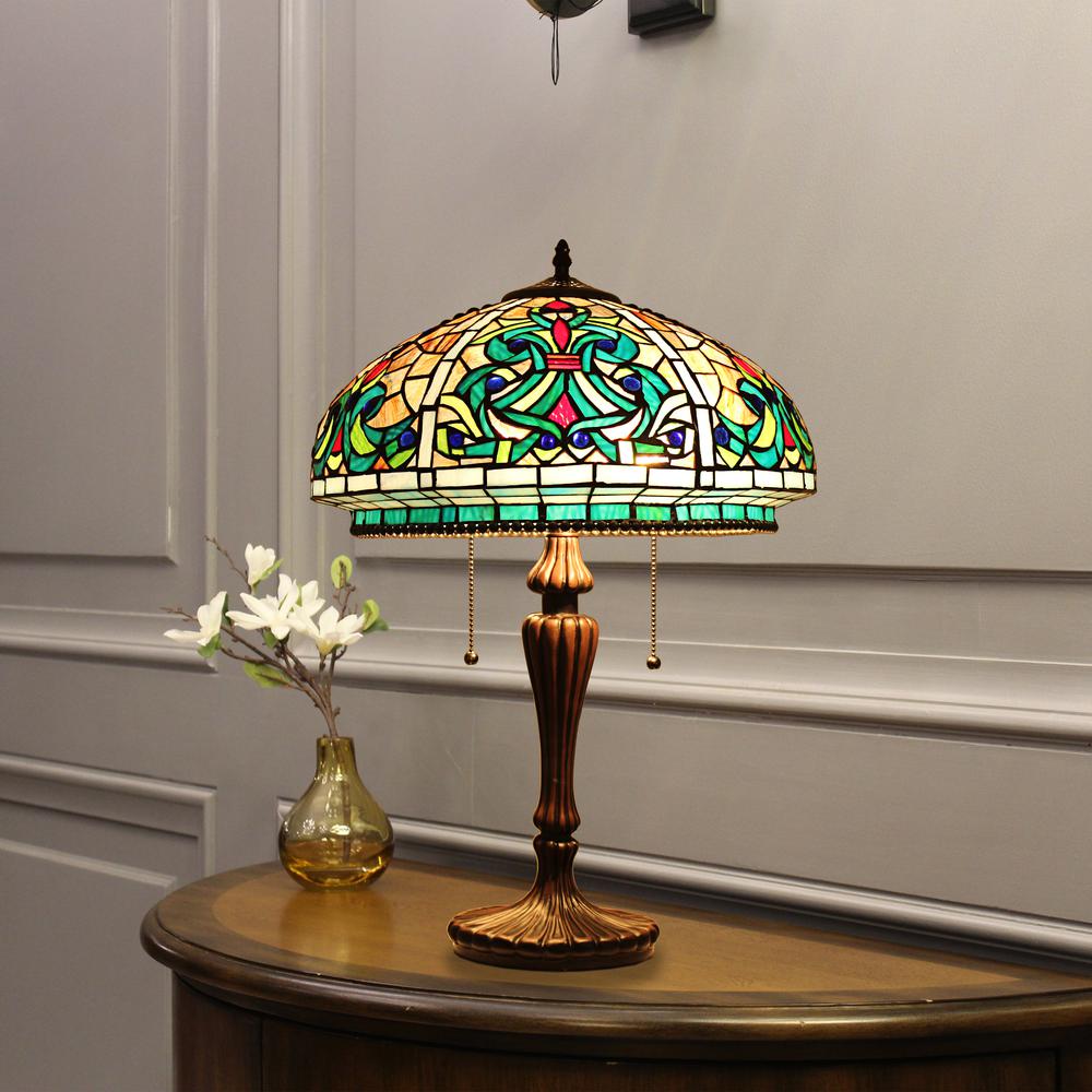 CHLOE Doloris Tiffany-Style Victorian Stained Glass Table Lamp 17" Width