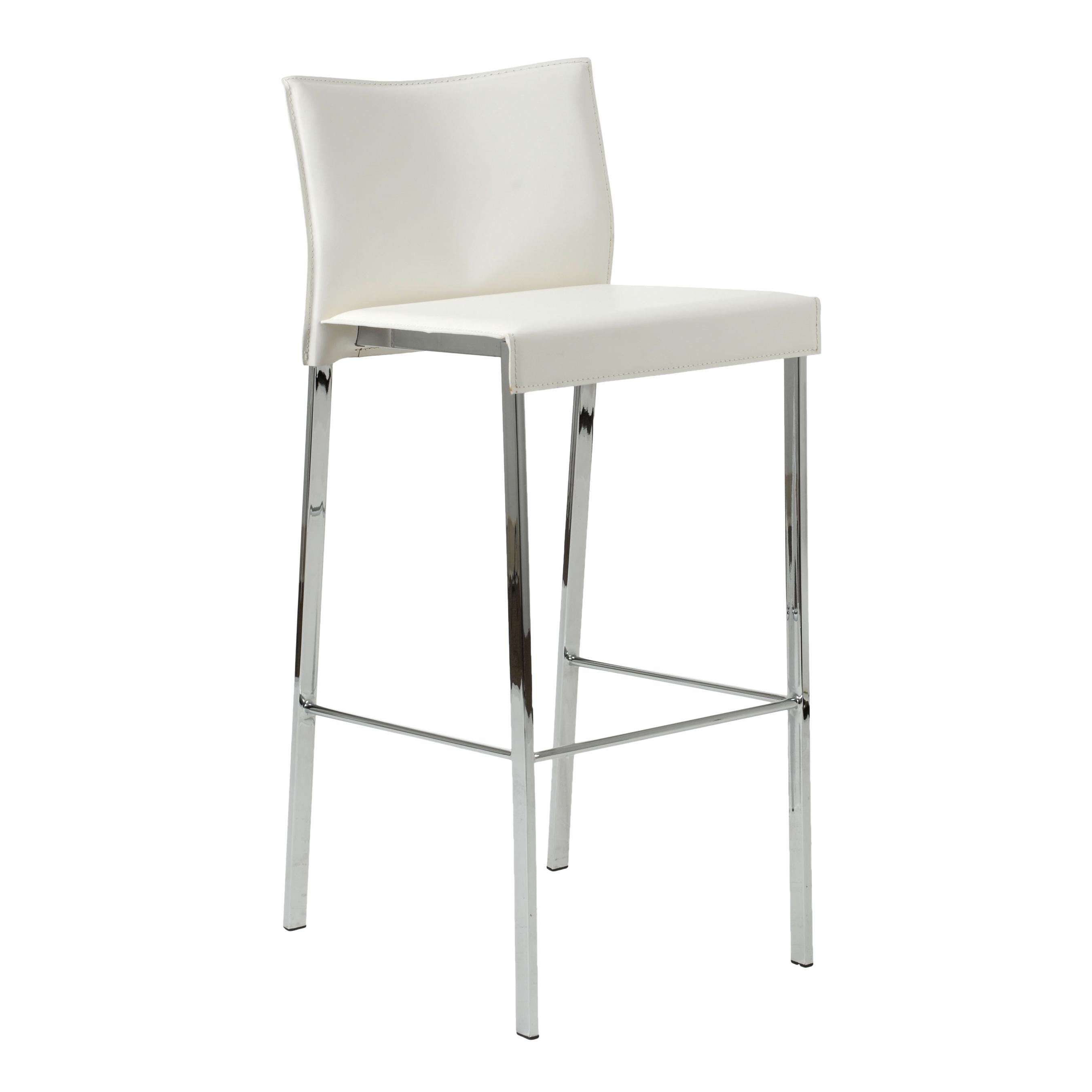 Set of Two Riley-B Bar + Counter Stools in White Leather