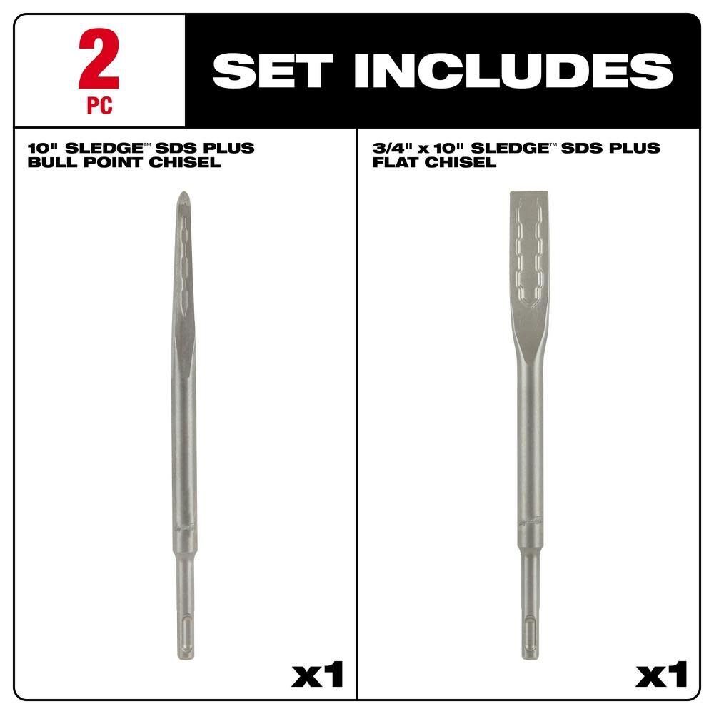 Milwaukee SDS-PLUS SLEDGE Bull Point and Flat Chisel 2 Pack 48-62-6080 from Milwaukee