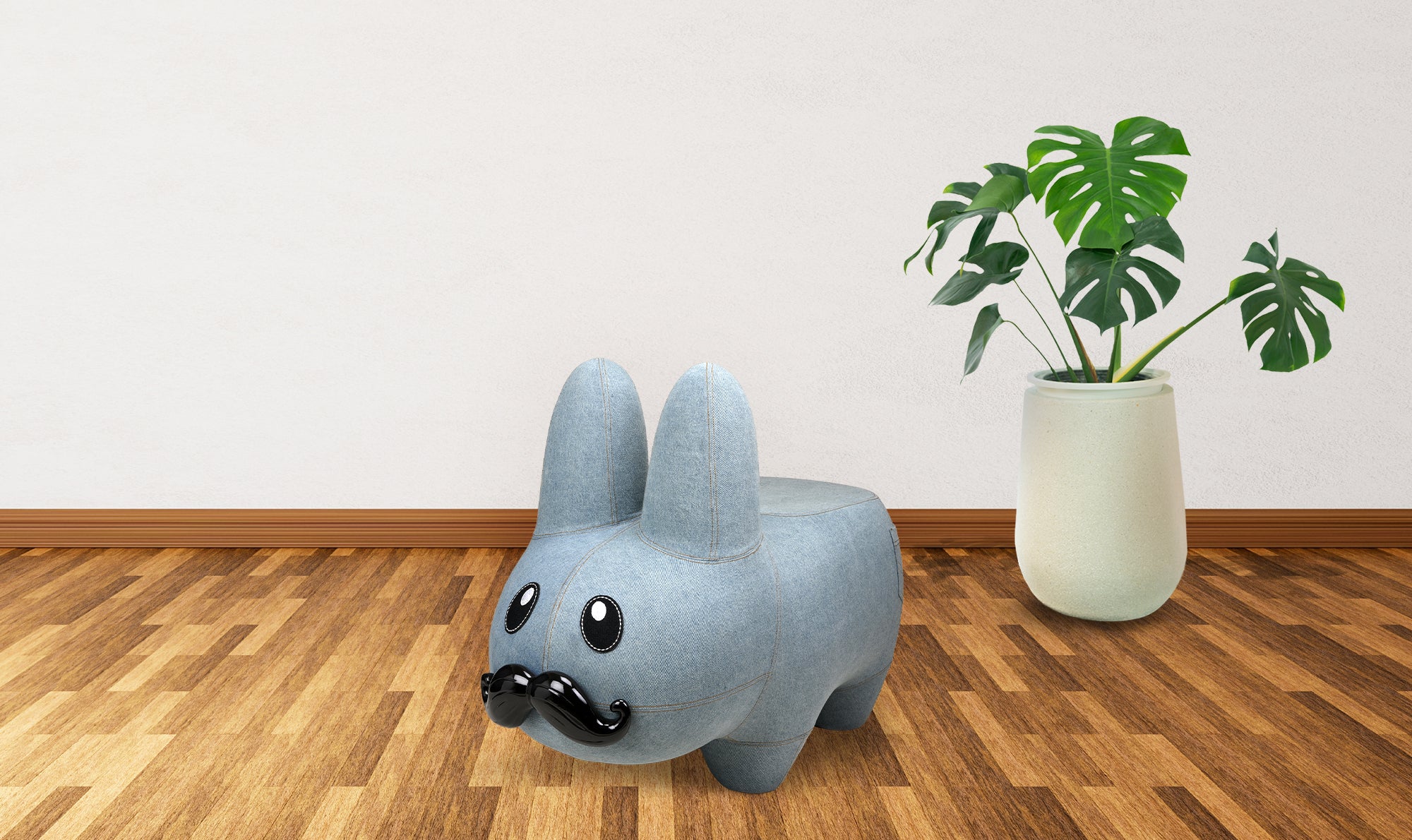 Art Giant Denim Happy Stache' Labbit Stool by Frank Kozik