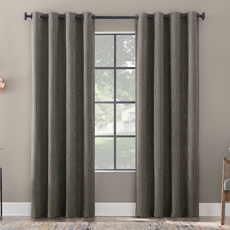 Scott Living Rafaela Woven Pattern Chenille 100% Blackout Grommet Window Curtain