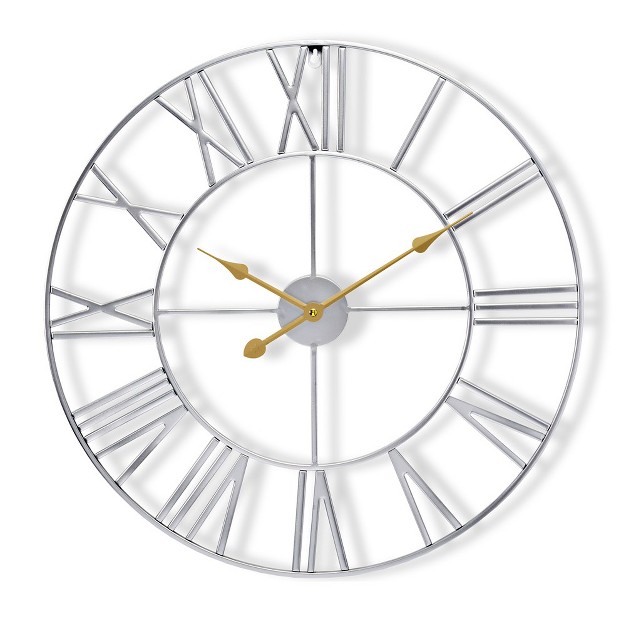 Sorbus Large Wall Clock For Living Room Decor Roman Numeral Wall Clock For Kitchen 16 Inch Wall Clock Decorative silver