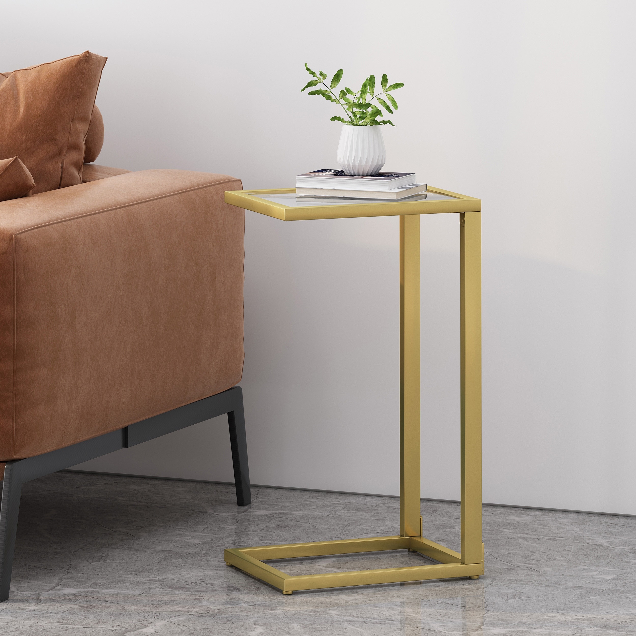 Bagan Modern Glam Glass Top C-Shaped Side Table by Christopher Knight Home - 11.50