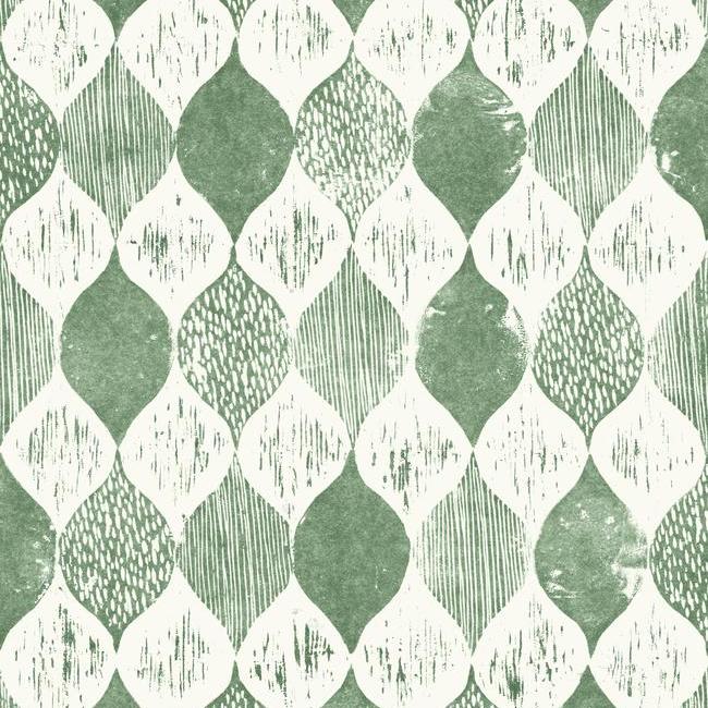 Woodblock Print Wallpaper in Forest Green from Magnolia Home Vol. 2