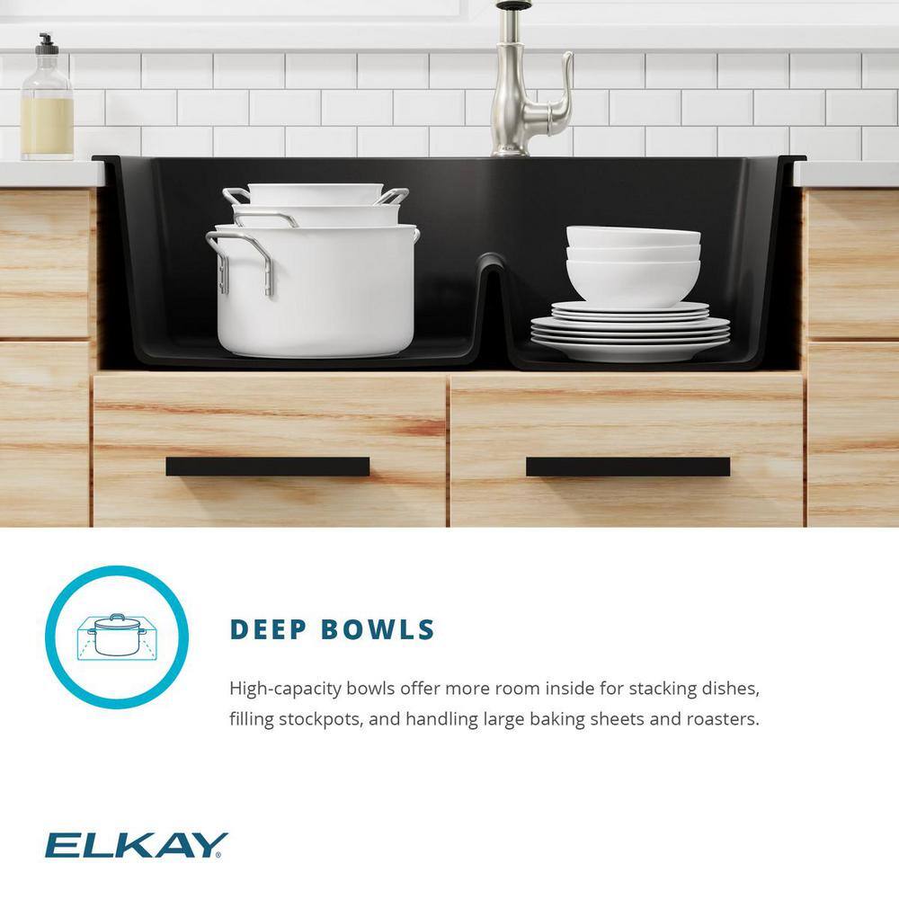 Elkay Quartz Classic Greystone Quartz 33 in. 6040 Double Bowl Drop-In Kitchen Sink with Aqua Divide ELGH3322RGS0