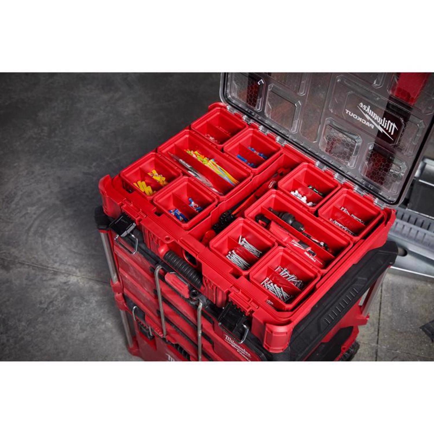 MW Packout Shop Storage 4 in. W X 7.3 in. H Garage Organizer Small Parts Bin Set Red