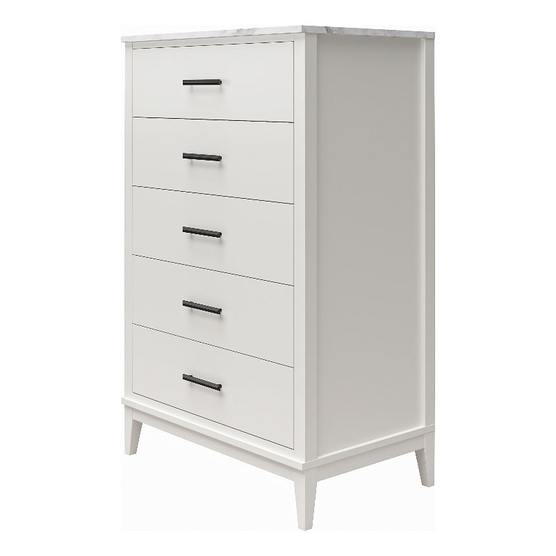 Ameriwood Home Lynnhaven Tall 5 Drawer Dresser in White w/ White Marble Top