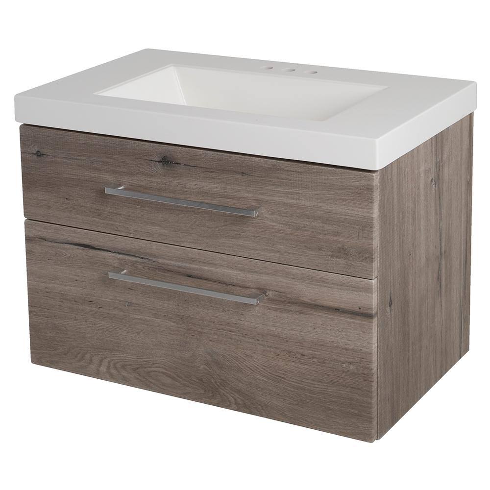 Domani Larissa 30.5 in. W x 19 in. D Wall Hung Bath Vanity White Washed Oak with Cultured Marble Vanity Top in White with Sink LR30P2-WO