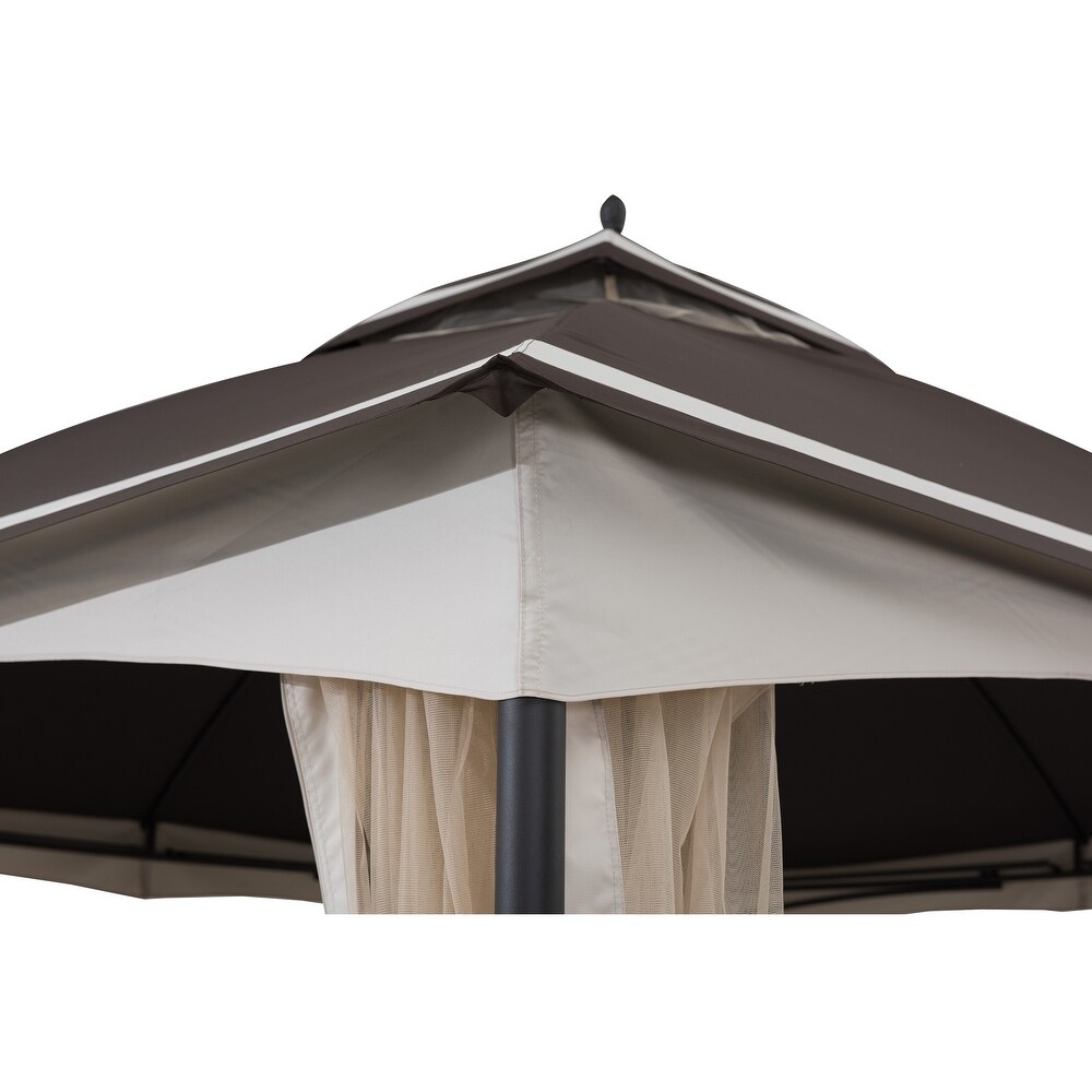 Sunjoy 10.5 ft. x 13 ft. Tan and Brown 2 tier Steel Gazebo