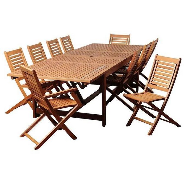 Brandon 11pc Patio Eucalyptus Wood Extendable Dining Set International Home Miami