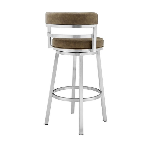 Madrid Modern Swivel Counter/Bar Stool in Faux Leather and Brushed Stainless Steel