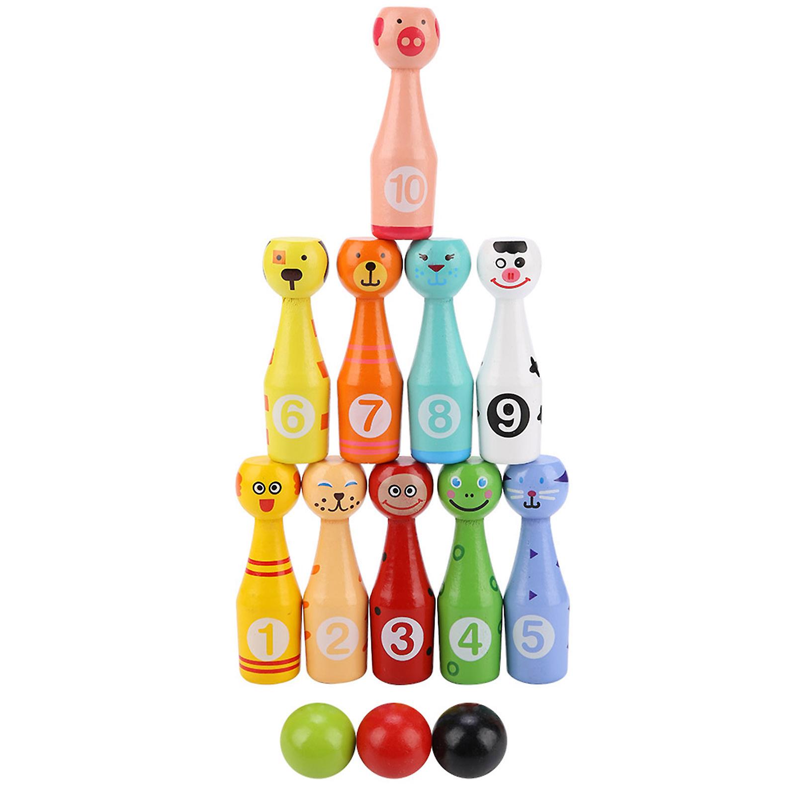 Children Educational Animal Bowling Bottle Ball Kids Outdoor Game Wooden Toy