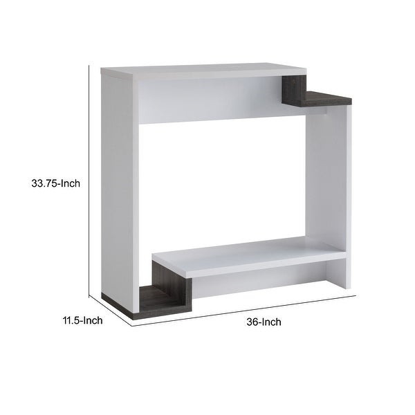 36 Inch Modern Console Table， Multilevel Wood Shelves， Gray and White