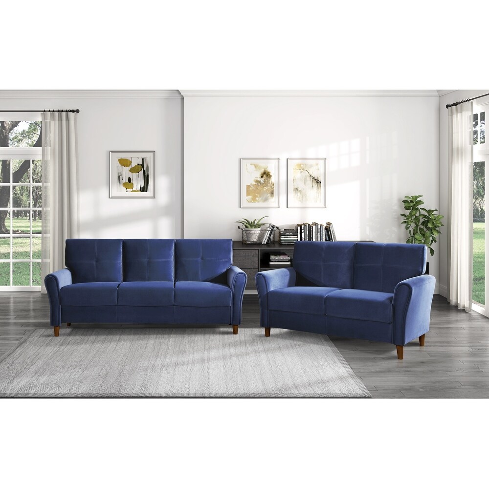 Ynes Blue Velvet Living Room Set