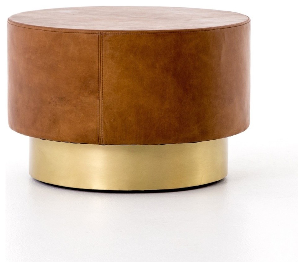 Flynn Round Brown Leather Coffee Table   Transitional   Coffee Tables   by Rustic Edge  Houzz