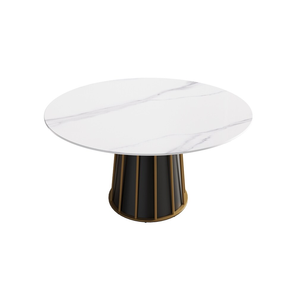 Round Metal Pedestal Dining Table Round Sintered Stone Table.