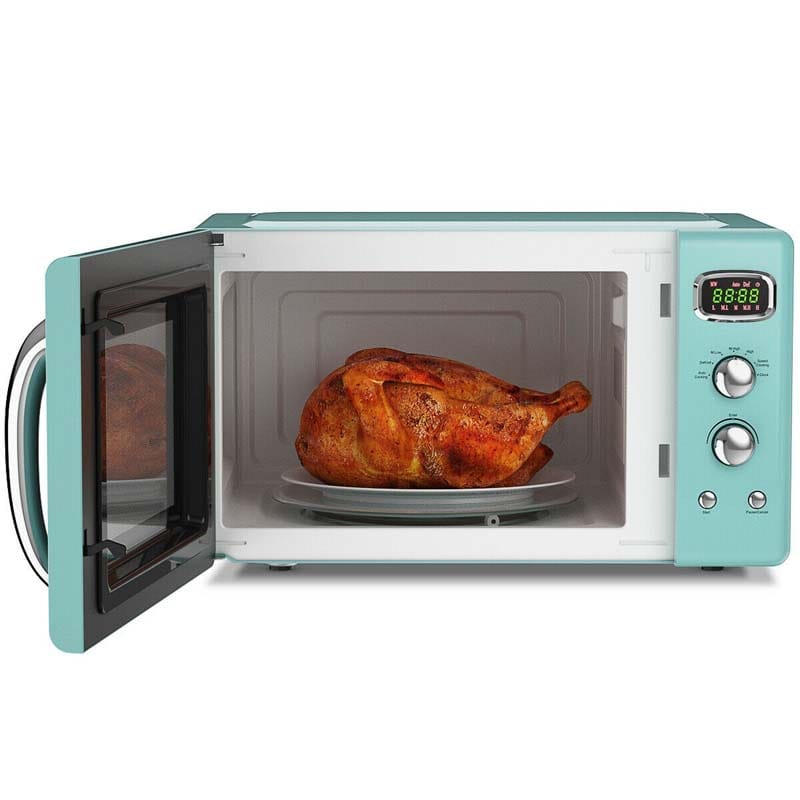 0.9Cu.ft Retro Countertop Microwave Oven, 900W with Defrost & Auto Cooking Function, Glass Turntable