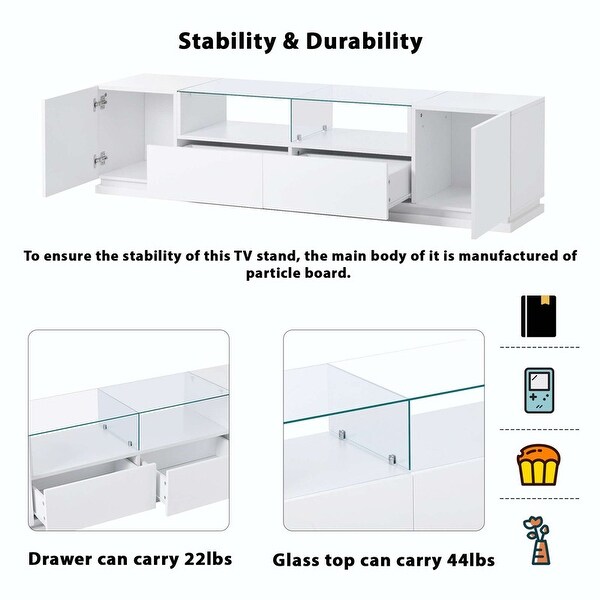 Modern High Gloss TV Stand with Tempered Glass