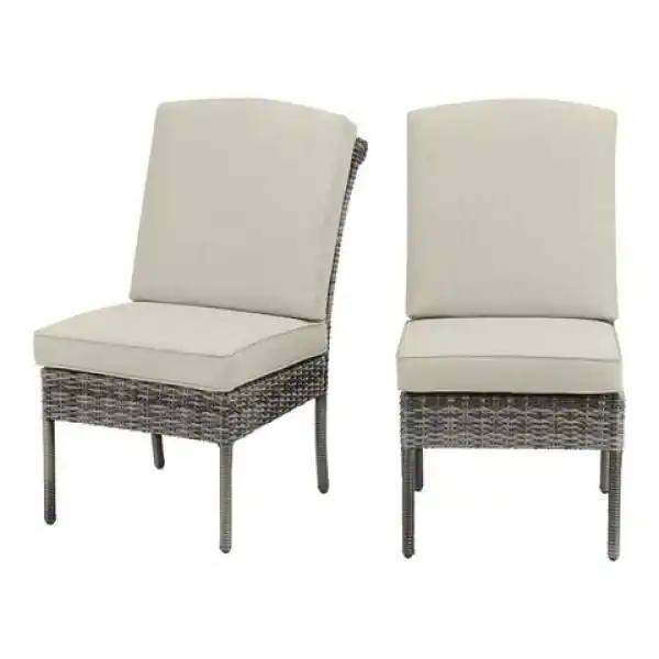 Hampton Bay Chasewood Brown Wicker Outdoor Patio Armless Dining Chair (2-Pack)