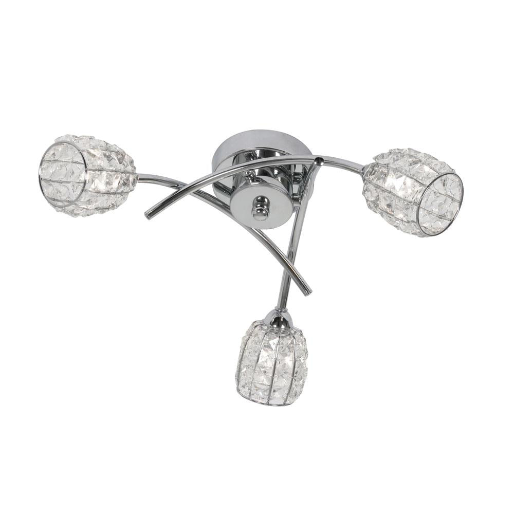 Oaks 5157/3 CH Naira Polished Chrome 3 Lamp Semi Flush with Crystal Bead Shades