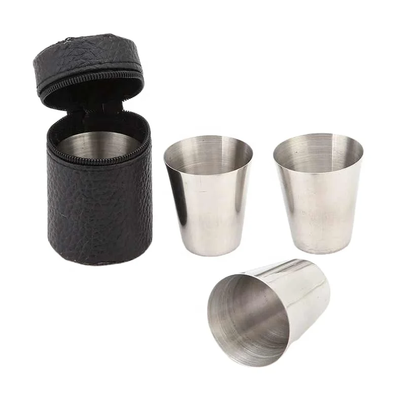 Stainless Steel Camping Cup Mug Outdoor Camping Hiking Folding Portable Tea Coffee Beer Cup With Black Bag Wide Mouth Cup