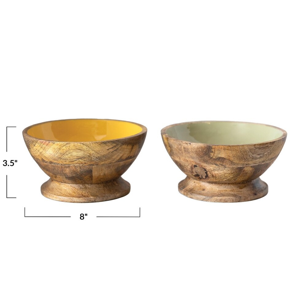 Enameled Mango Wood Footed Bowl   8.0\