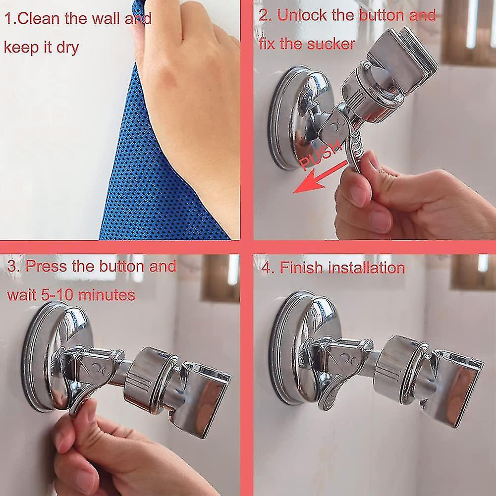 Adjustable Shower Head Holder Removable Suction Cup Shower Head Bracket No Drill Shower Head Bracket Chrome Polished