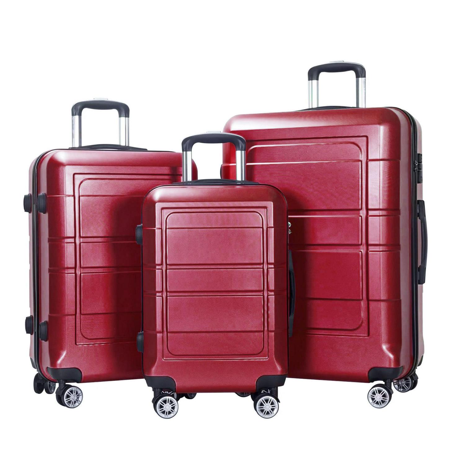 Traveling Luggage 3pcs Hardside Luggage Set 20 +24 +28  with TSA Lock Red  Crowdfused