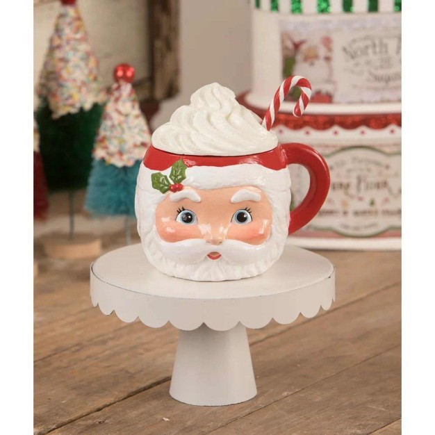 Christmas Sweet Tidings Santa Head One Figurine 5 5 Inches Peppermint Container Tf1239 Resin White