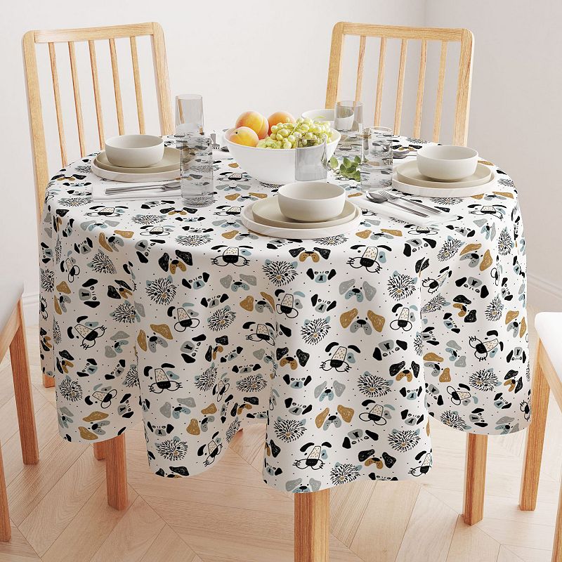 Round Tablecloth， 100% Polyester， 70 Round， Dog Faces Drawing