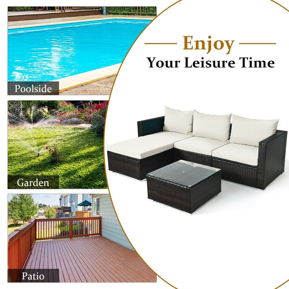 5Pcs Patio Rattan Furniture Set with Coffee Table   29\