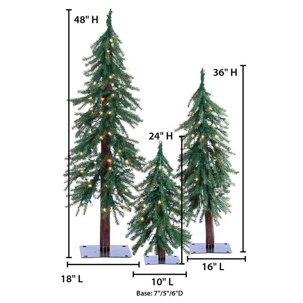 Elegant 3 Piece Pre Lit Alpine Tree Set with Warm White LED Lights