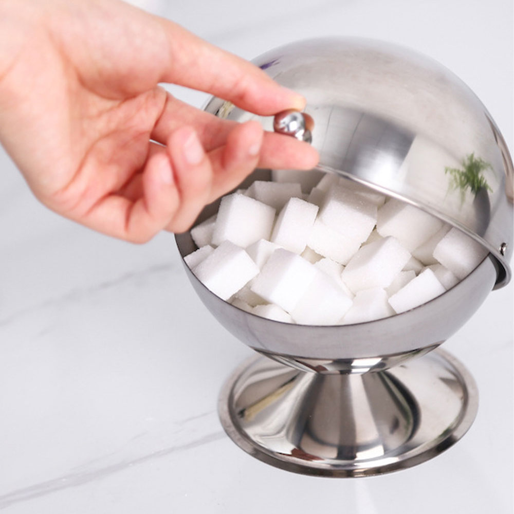 Stainless steel spherical sugar cup flip seasoning potcube sugar cup sugar pot flavor cup home reversible storage tank