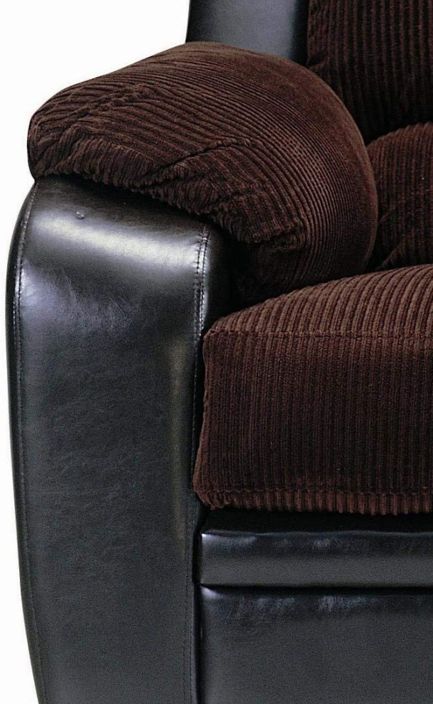 Comfortable Loveseat  Chocolate Corduroy Seat  ampBlack Vinyl Upholstered Exterior   Contemporary   Loveseats   by Declusia  Houzz