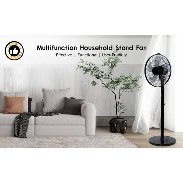 Aoibox Simple Deluxe Oscillating 14 .5 in. Adjustable 12-Speeds Pedestal Stand Fan with Remote Control 9-Hours Timer Black SNMX2863